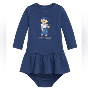 Ralph Lauren Baby Girls Blue Polo Bear Fleece Dress & Bloomer Set  Size: 3M